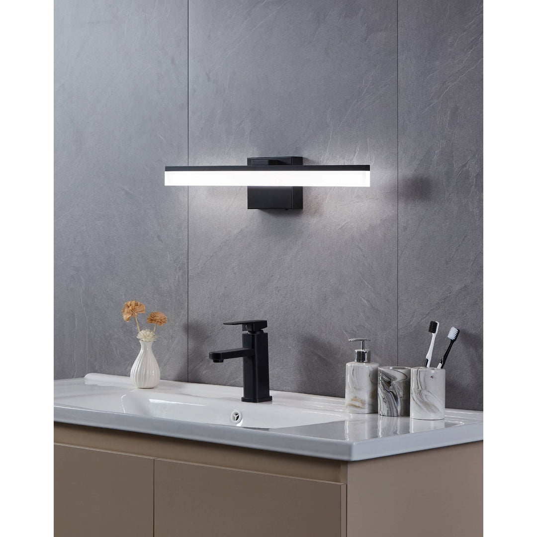 Integrated Led Bath/Vanity Light With Black Finish & Satin Shade