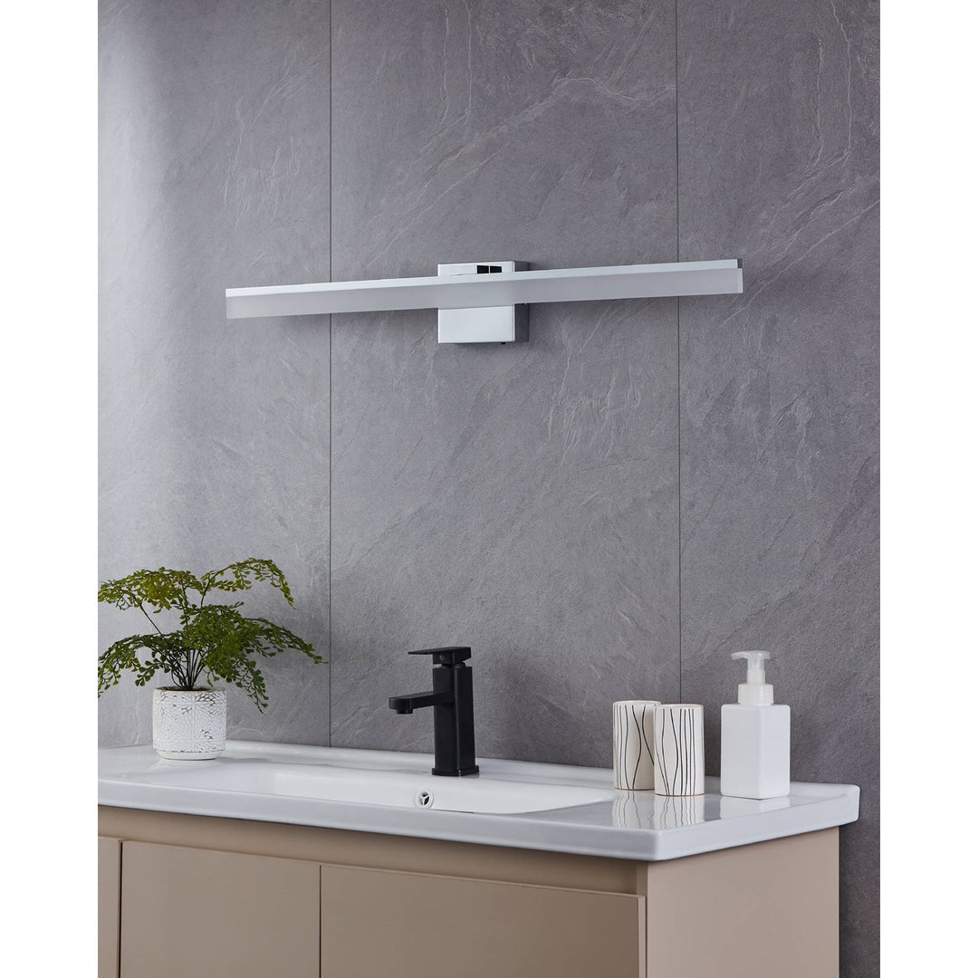 Integrated Led Bath/Vanity Light With Chrome Finish & Satin Shade
