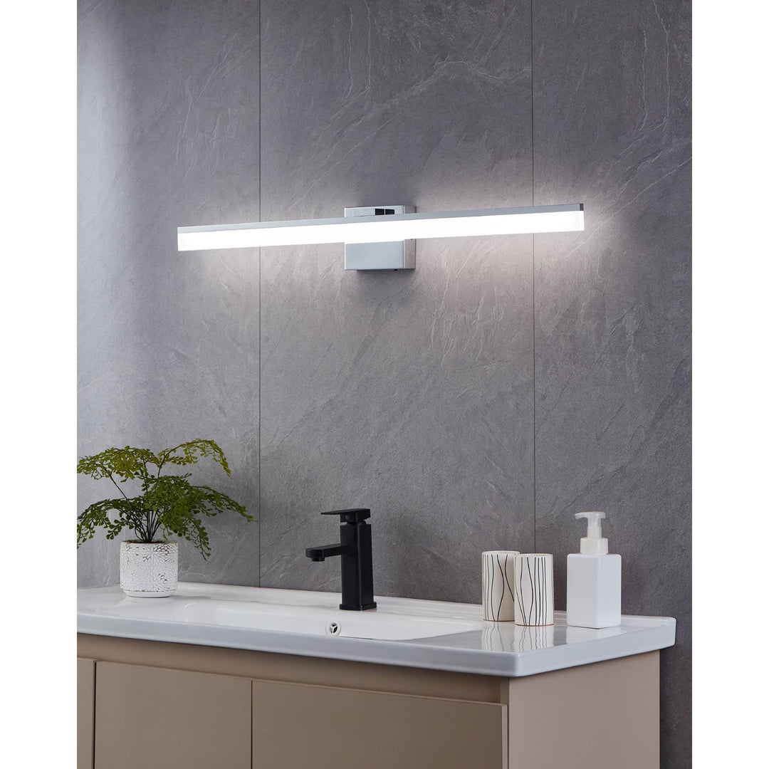 Integrated Led Bath/Vanity Light With Chrome Finish & Satin Shade