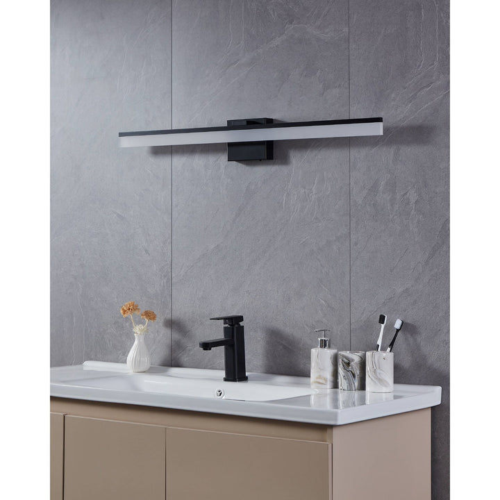 Integrated Led Bath/Vanity Light With Black Finish & Satin Shade