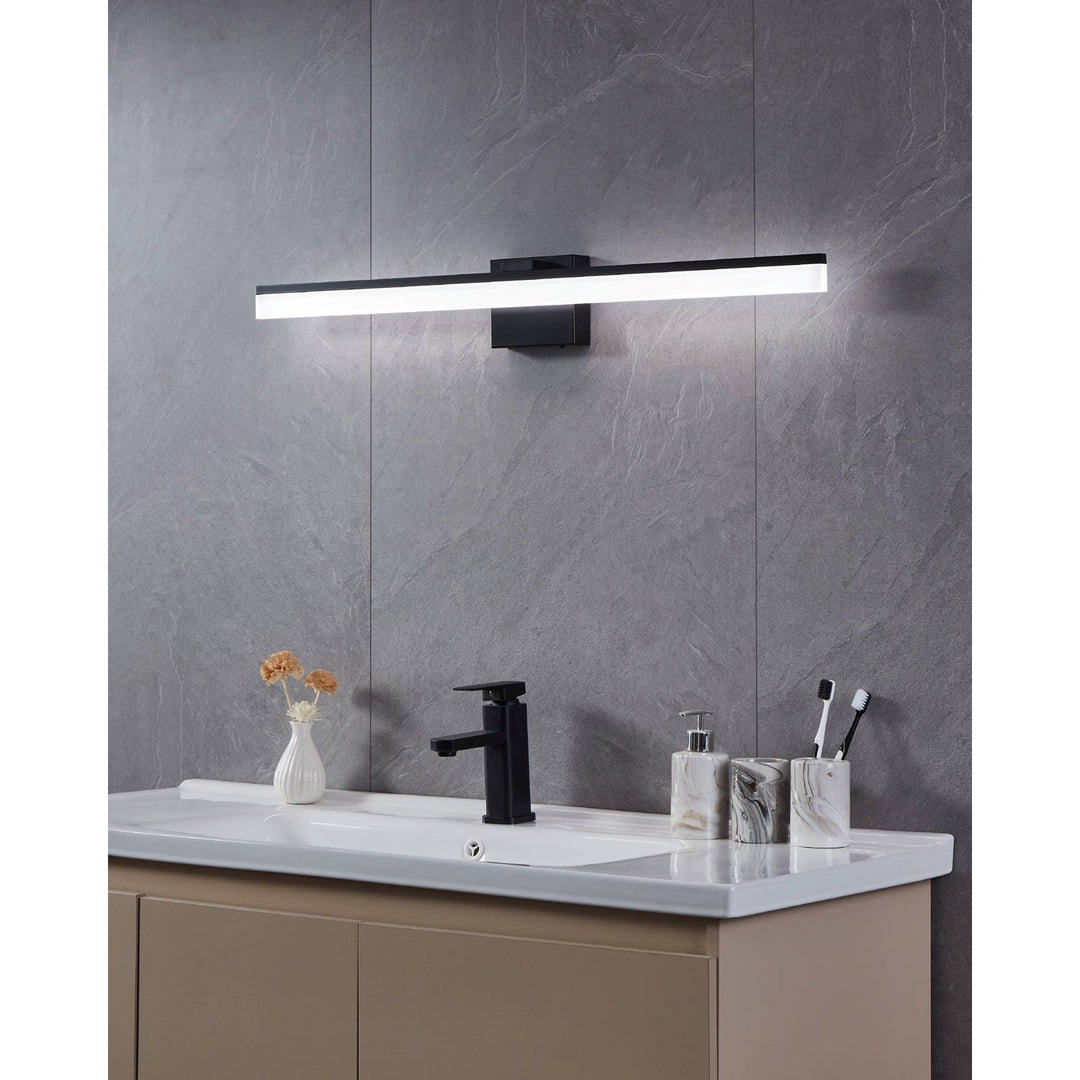 Integrated Led Bath/Vanity Light With Black Finish & Satin Shade