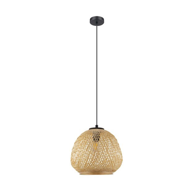 1 Light Pendant W/ Black Finish & Natural Bamboo Shade by Eglo
