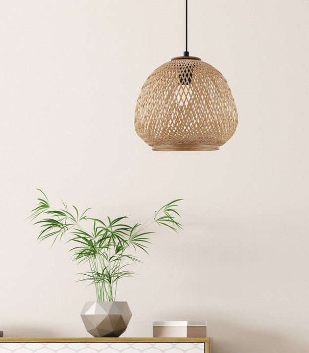 1 Light Pendant W/ Black Finish & Natural Bamboo Shade