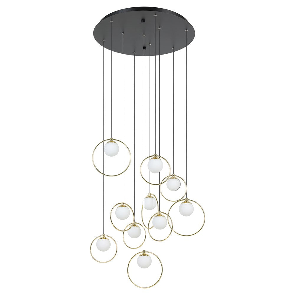 10 Light Integrated Led Cascade Pendant W/ Black & Shiny Brass Finish by Eglo