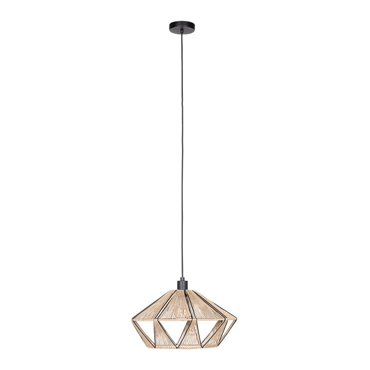 1 Light Dual Mount Ceiling Or Pendant Black Finish & Natural Fabric Shade