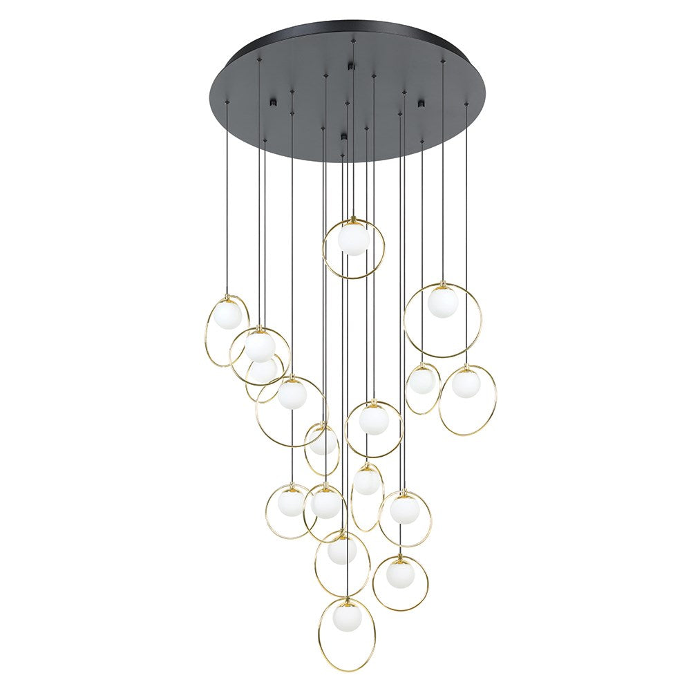 17 Light Integrated Led Cascade Pendant W/ Black & Shiny Brass Finish