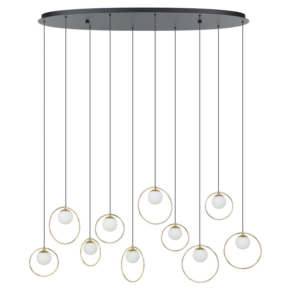 10 Light Integrated Led Linear Pendant W/ Black & Shiny Brass Finish by Eglo