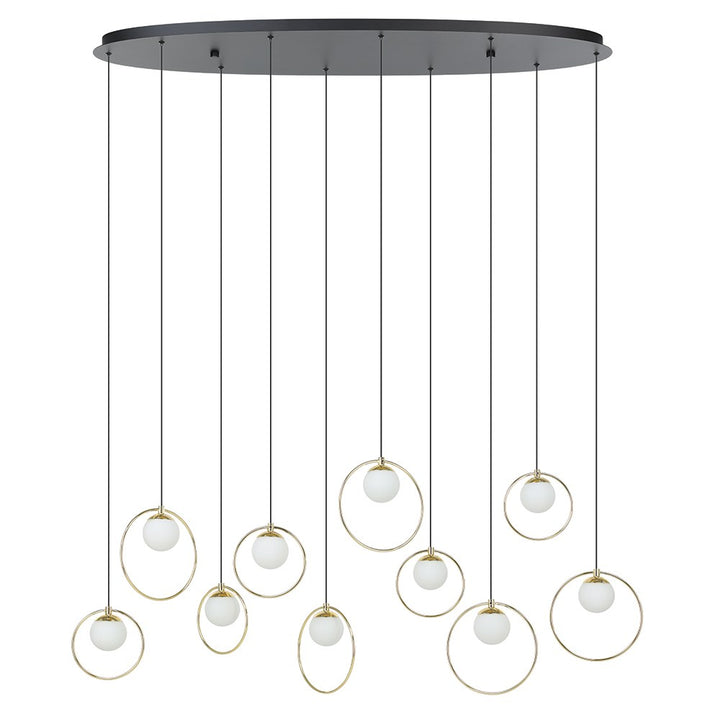 10 Light Integrated Led Linear Pendant W/ Black & Shiny Brass Finish