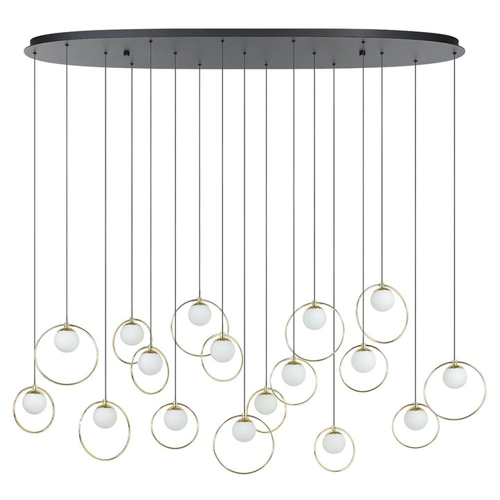 17 Light Integrated Led Linear Pendant W/ Black & Shiny Brass Finish