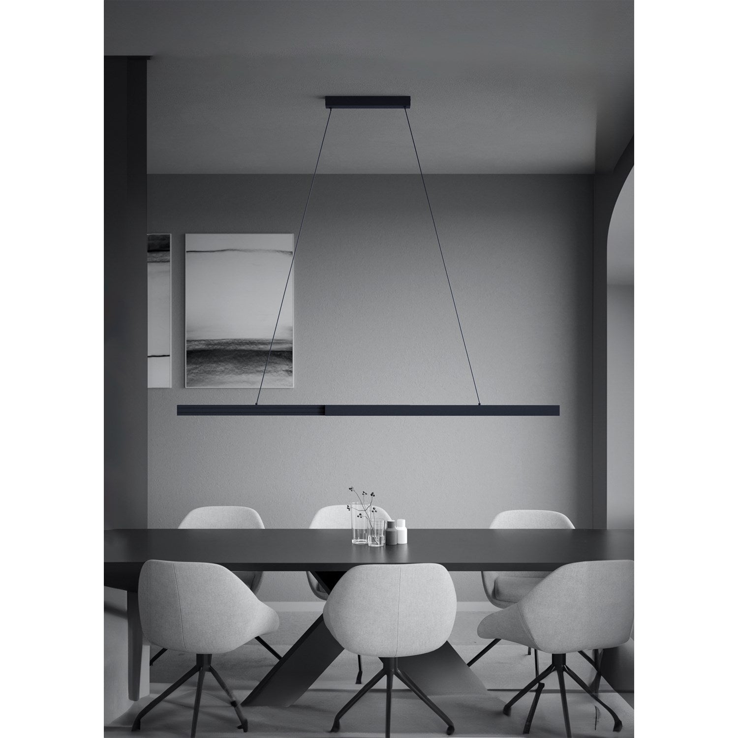 2 Light Led Linear Pendant W/ Brushed Black Aluminumfinish & Black Shade