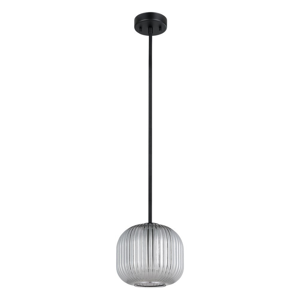 1 Light Pendant W/ Black Finish & Black Vaporized Transparent Glass Shade by Eglo