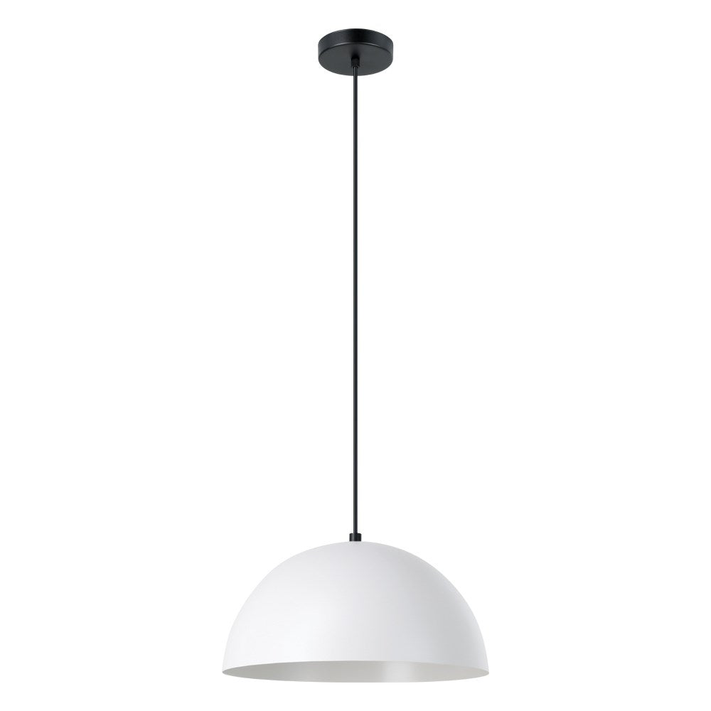 1 Light Dome Pendant W/ Grey Exterior & White Interior Metal Shade by Eglo