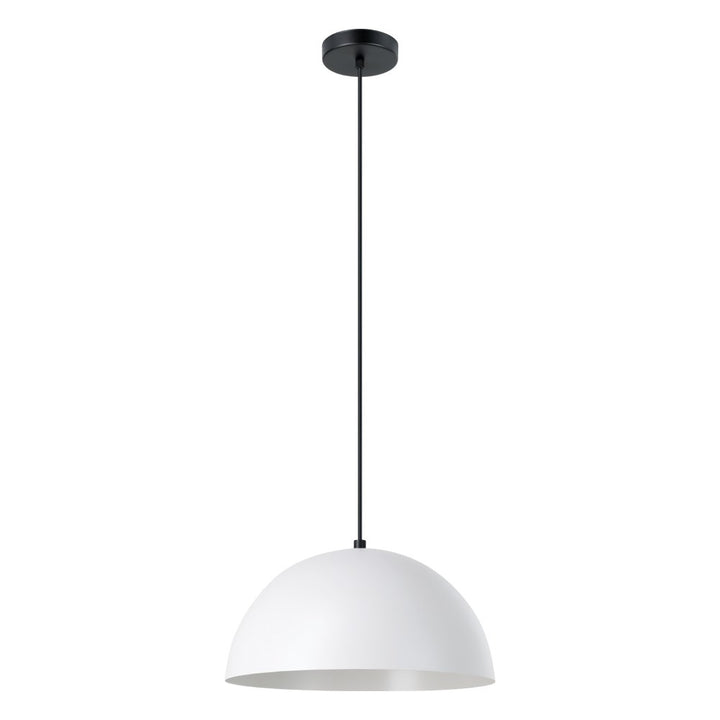 1 Light Dome Pendant W/ Grey Exterior & White Interior Metal Shade by Eglo