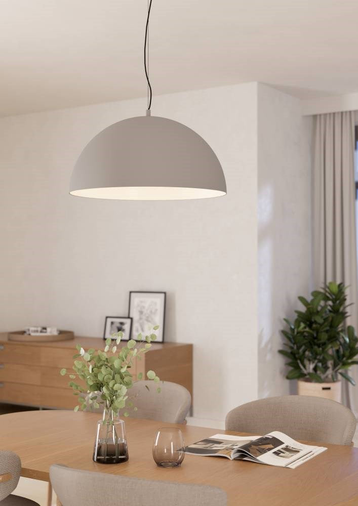 1 Light Dome Pendant W/ Grey Exterior & White Interior Metal Shade
