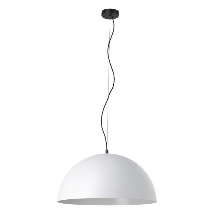 1 Light Dome Pendant W/ Grey Exterior & White Interior Metal Shade by Eglo