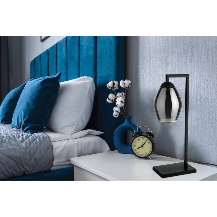 1 Light Table Lamp W/ Black Finish & Chrome Smoked Glass Shade