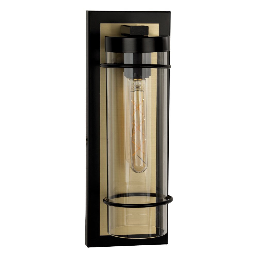 1 Light Outdoor Wall Light W/ Black Finish, Brushed Gold Backplate by Eglo