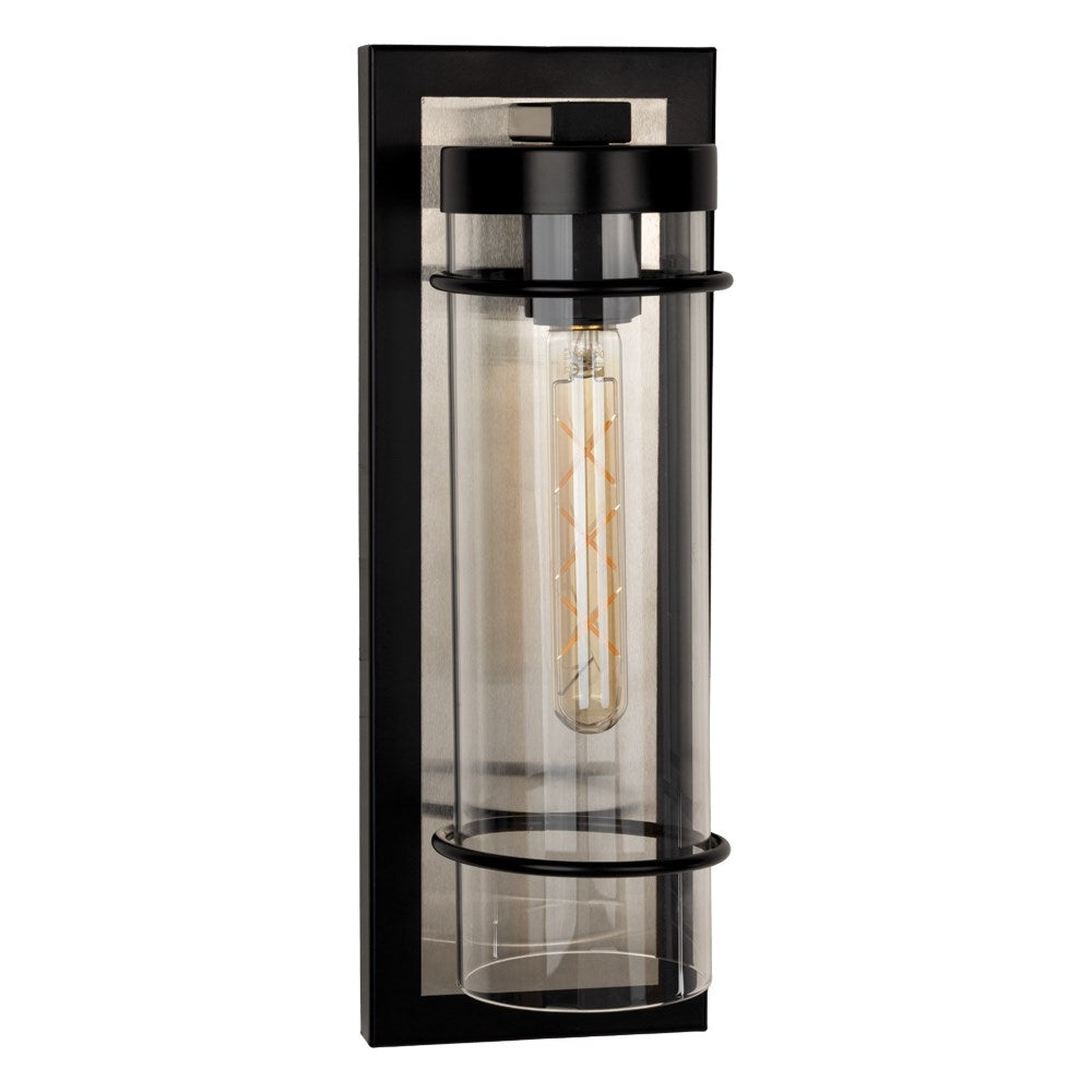 1 Light Outdoor Wall Light W/ Black Finish, Brushed Nickel Backplate by Eglo