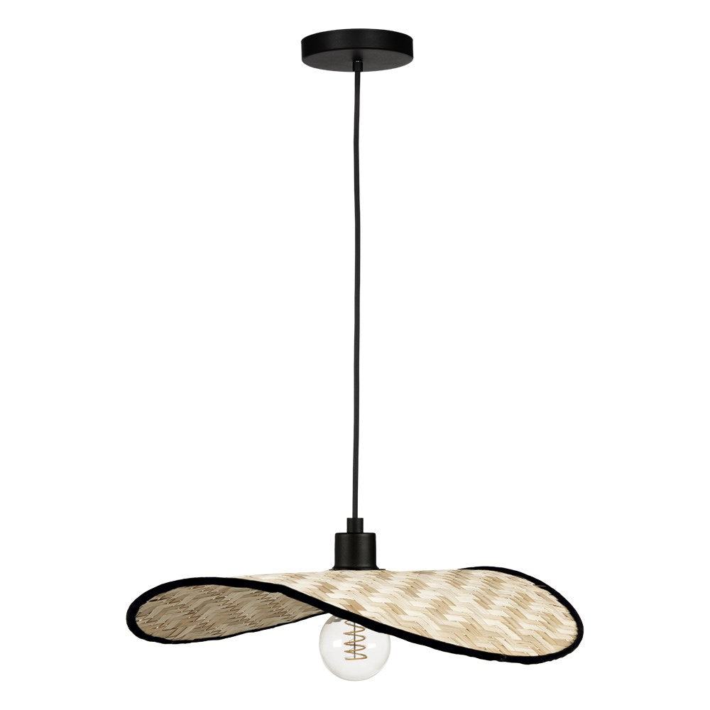 1 Light Dual Mount Pendant Or Ceiling Light W/ Black Finish & Bamboo Shade by Eglo