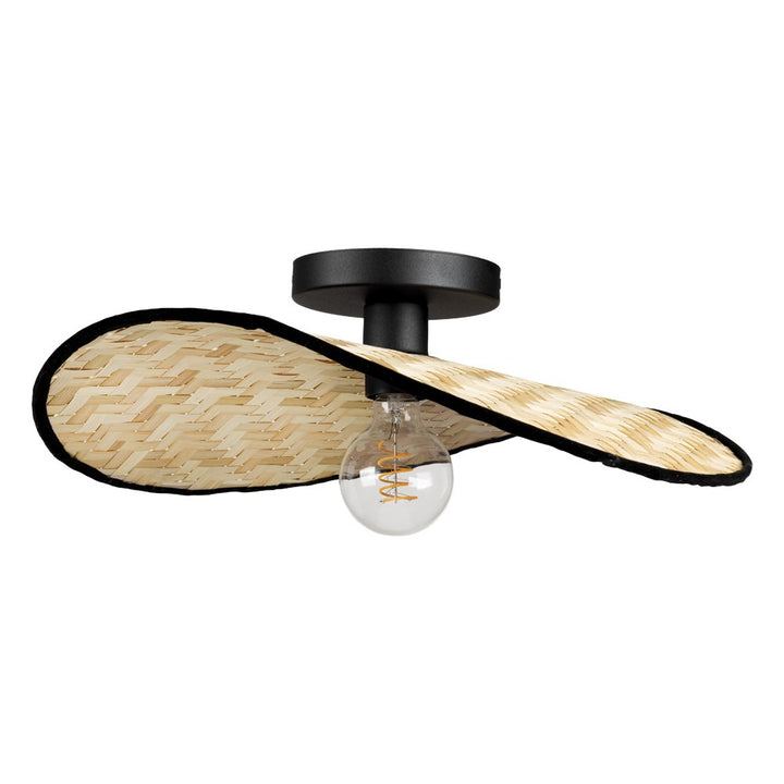 1 Light Dual Mount Pendant Or Ceiling Light W/ Black Finish & Bamboo Shade