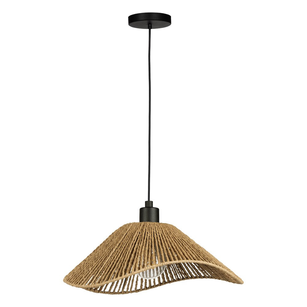 1 Light Dual Mount Pendant Or Ceiling Light W/ Black Finish & Natural Rope Shade by Eglo