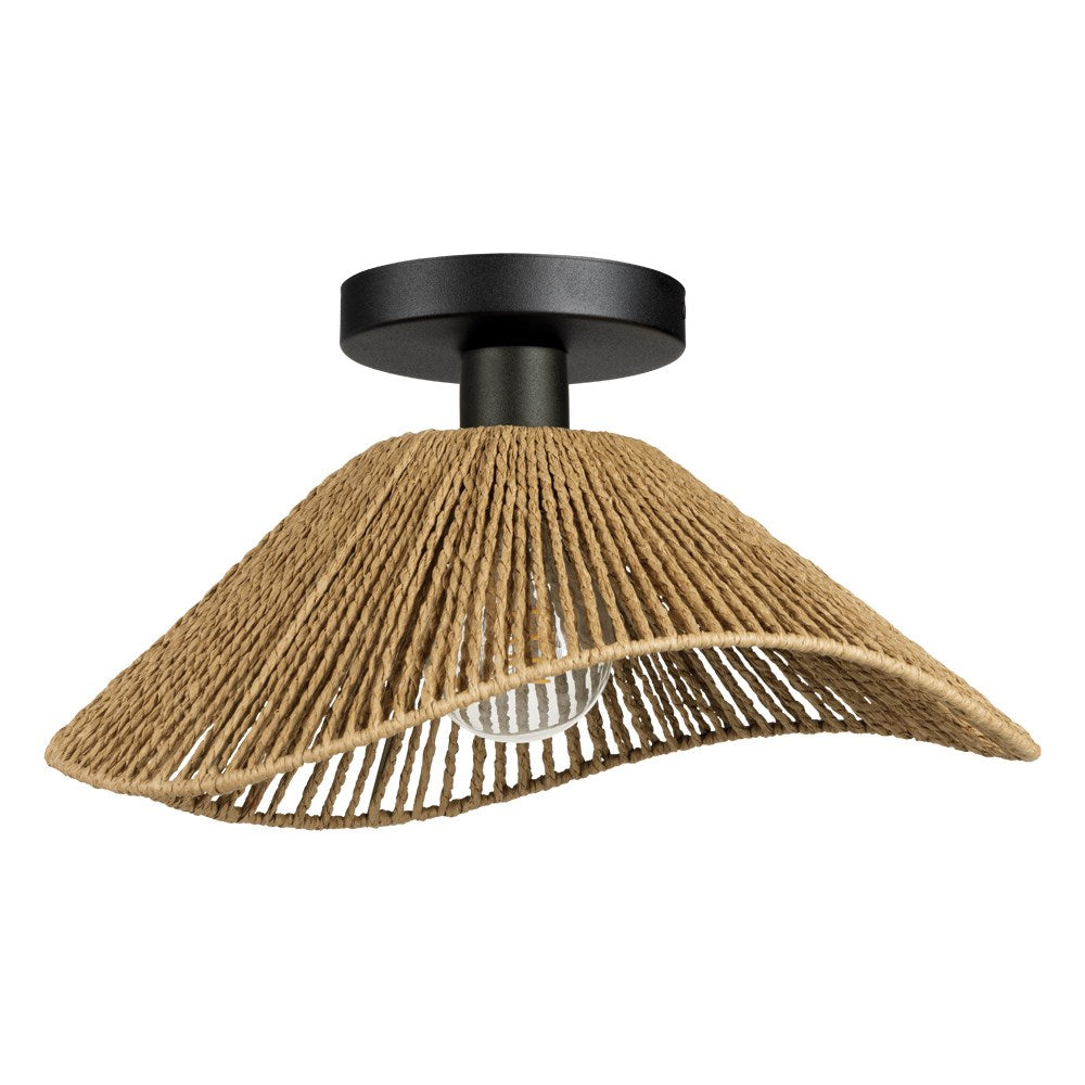 1 Light Dual Mount Pendant Or Ceiling Light W/ Black Finish & Natural Rope Shade