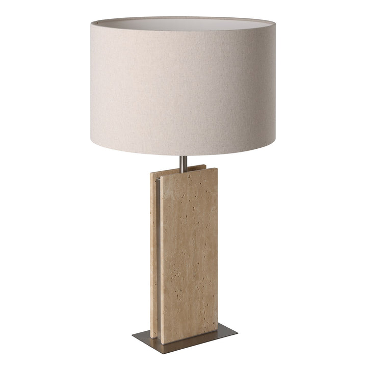 1 Light Table Lamp W/ Stone Traveltine Base And Natural Linen Shade by Eglo