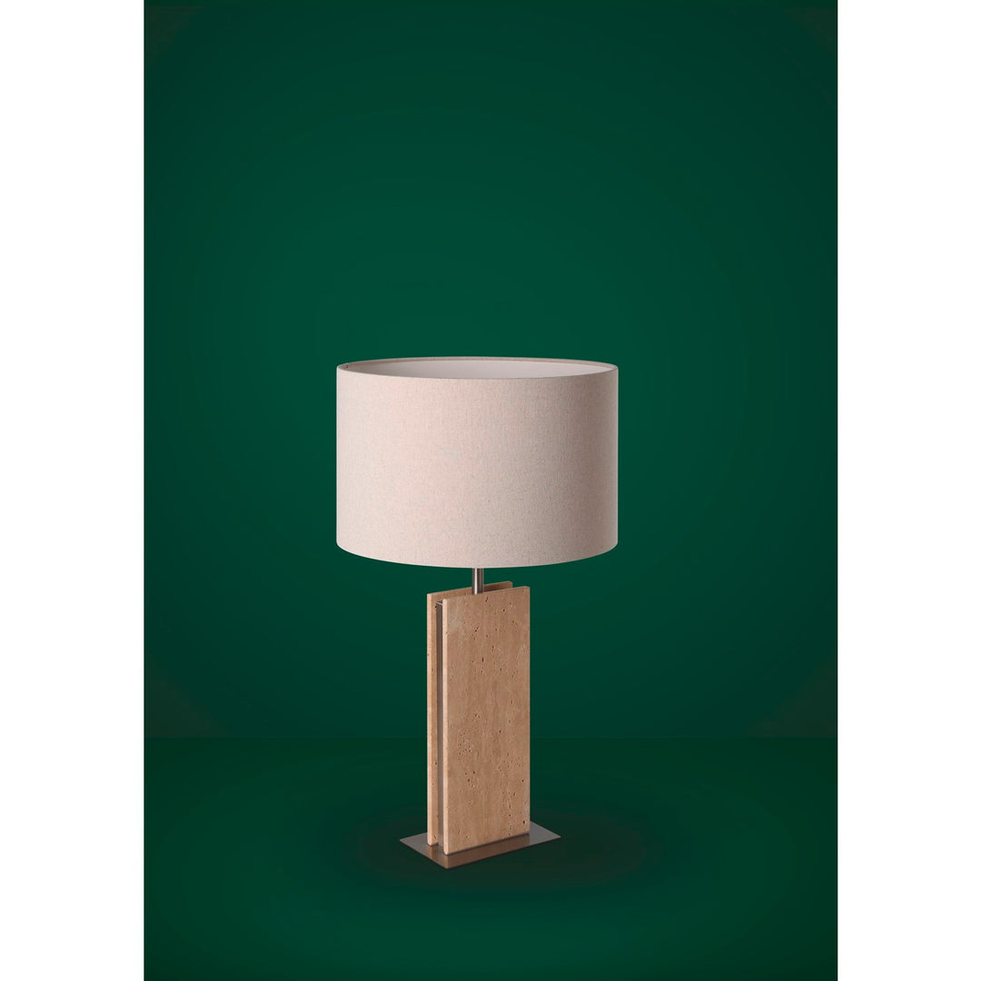 1 Light Table Lamp W/ Stone Traveltine Base And Natural Linen Shade