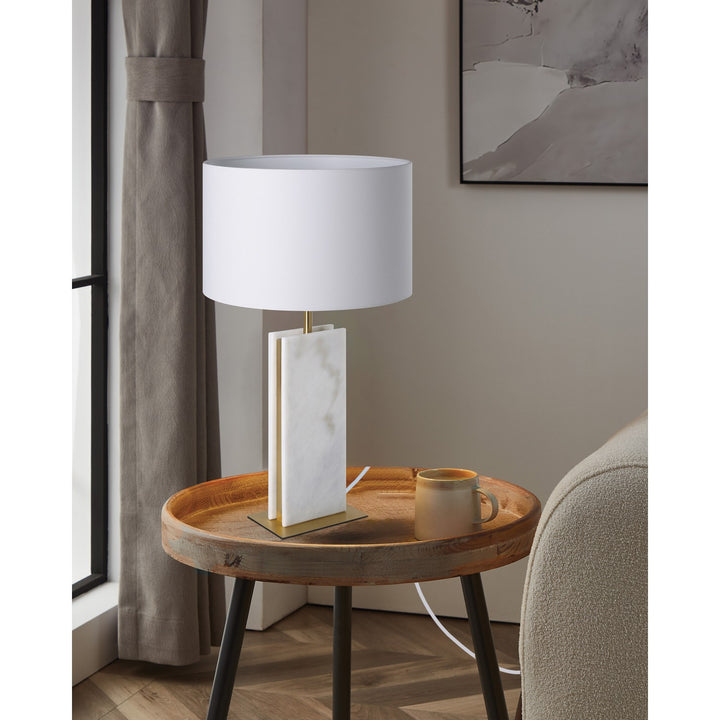 1 Light Table Lamp W/ Stone Marble Base And White Shade