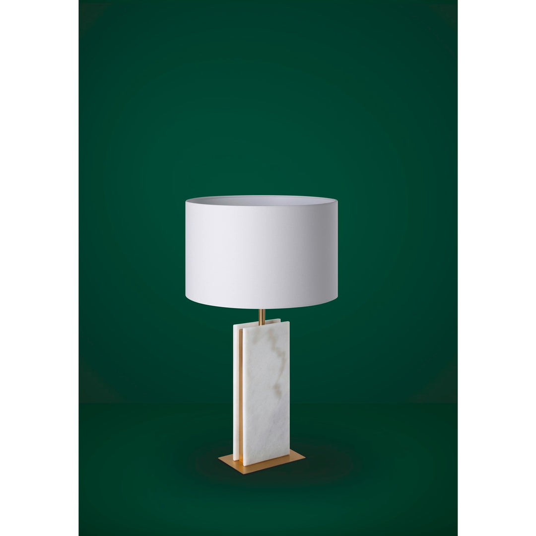 1 Light Table Lamp W/ Stone Marble Base And White Shade