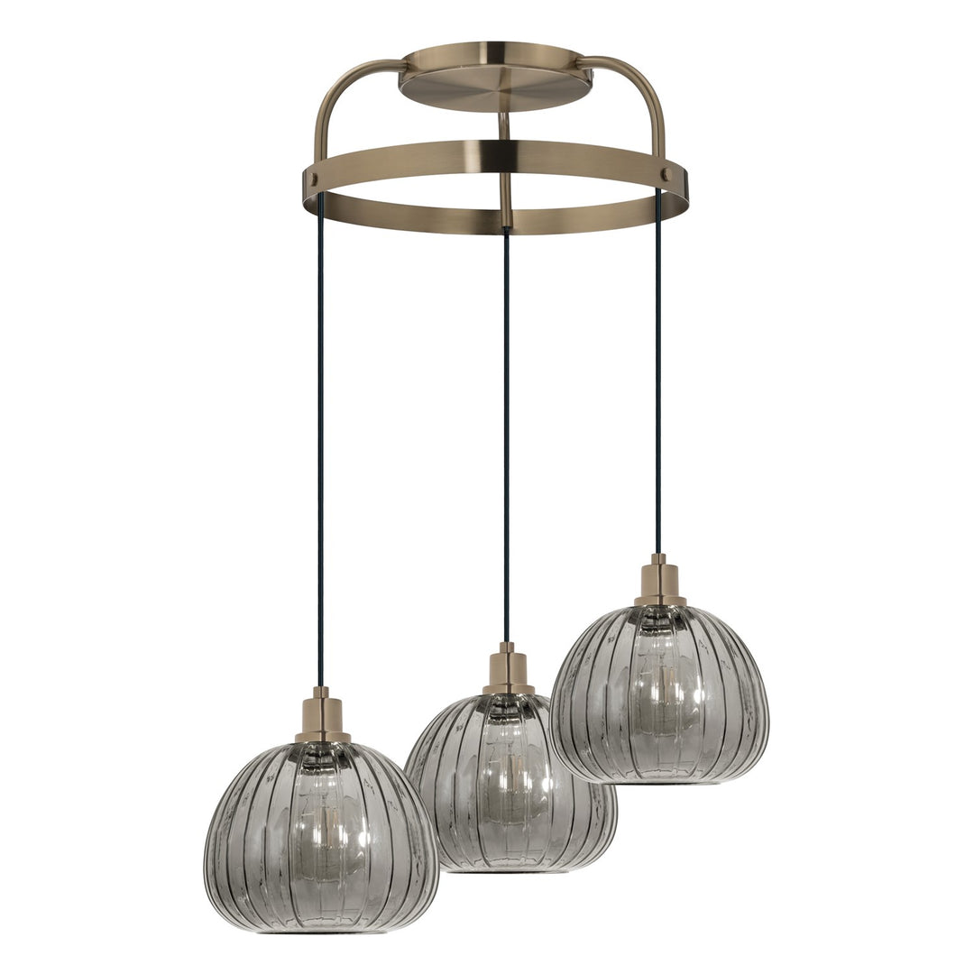 3 Light Cascaded Pendant W/ Brushed Gold Finish & Metalic Smoked Glass Shade by Eglo