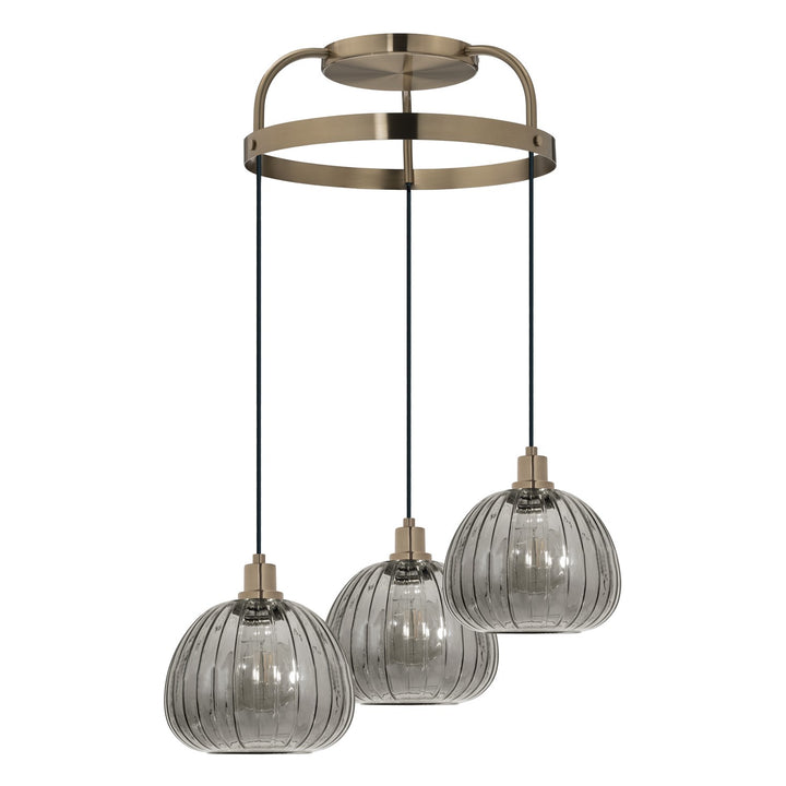 3 Light Cascaded Pendant W/ Brushed Gold Finish & Metalic Smoked Glass Shade by Eglo
