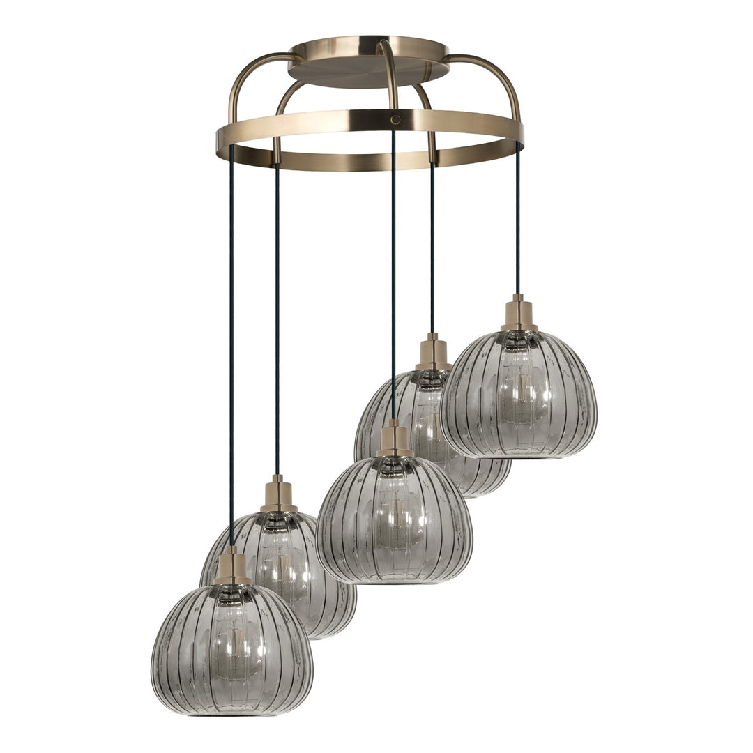 5 Light Cascaded Pendant W/ Brushed Gold Finish & Metalic Smoked Glass Shade by Eglo