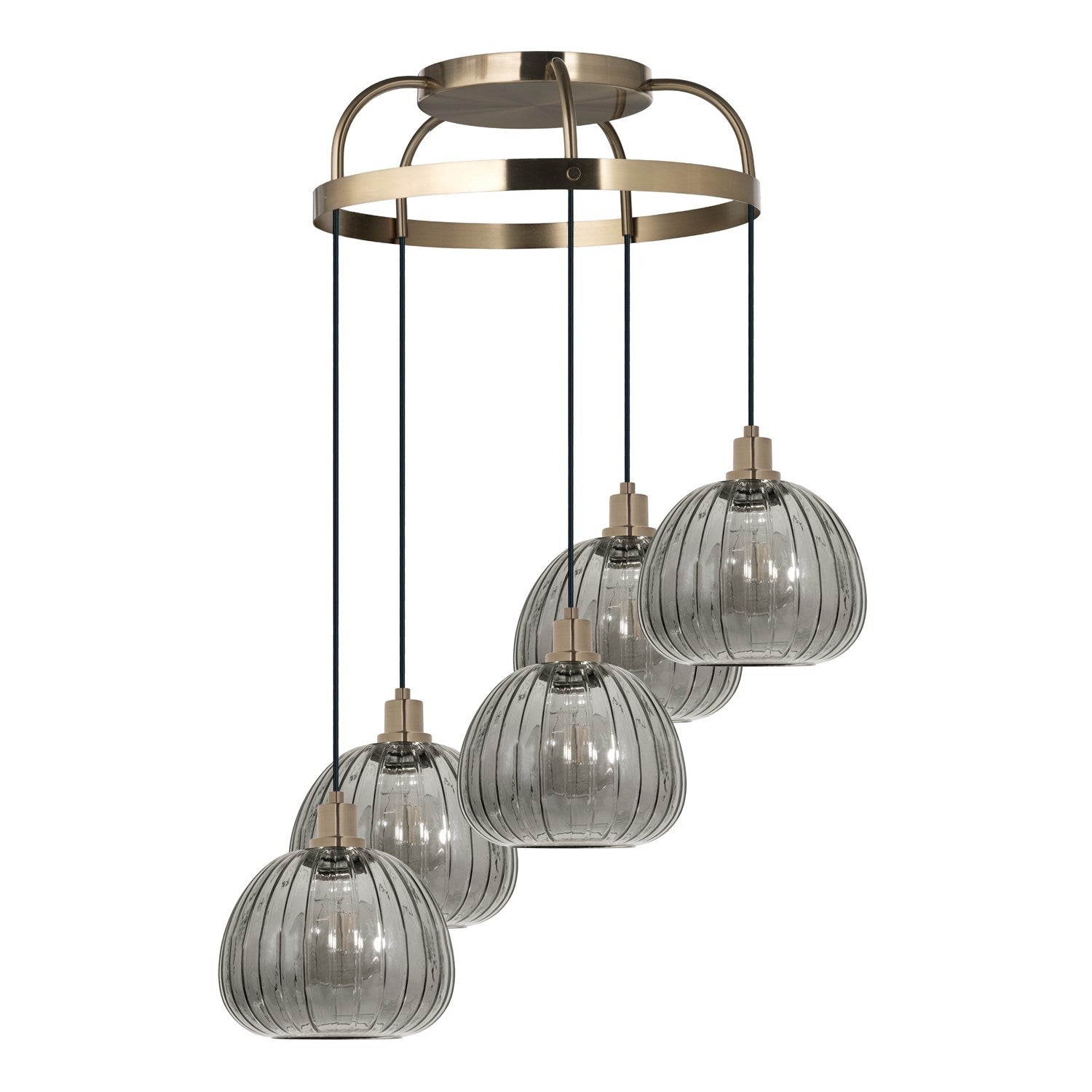 5 Light Cascaded Pendant W/ Brushed Gold Finish & Metalic Smoked Glass Shade by Eglo