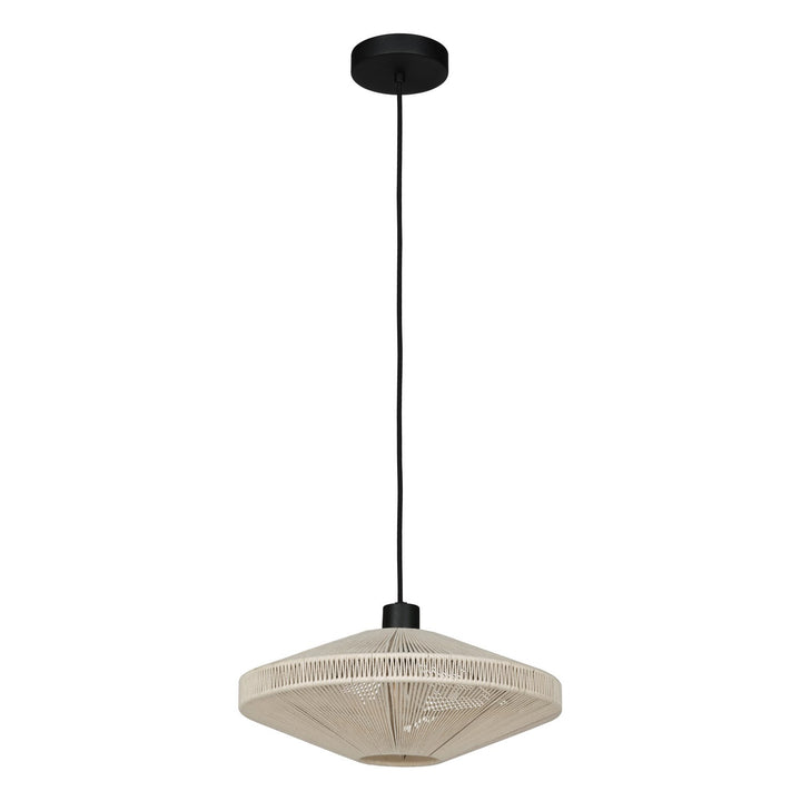 1 Light Dual Mount Pendant/Ceiling Light W/ Black Finish & Cream Jute Shade by Eglo