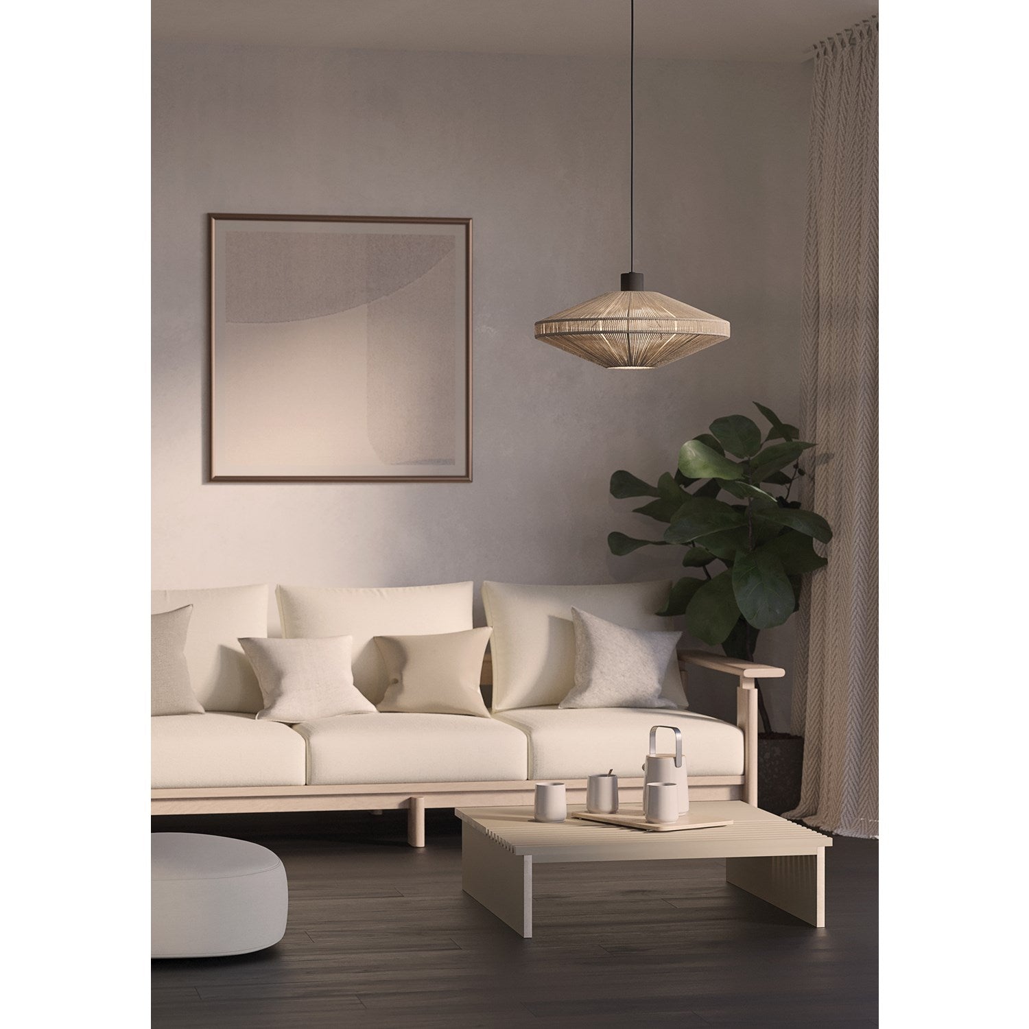 1 Light Dual Mount Pendant/Ceiling Light W/ Black Finish & Cream Jute Shade