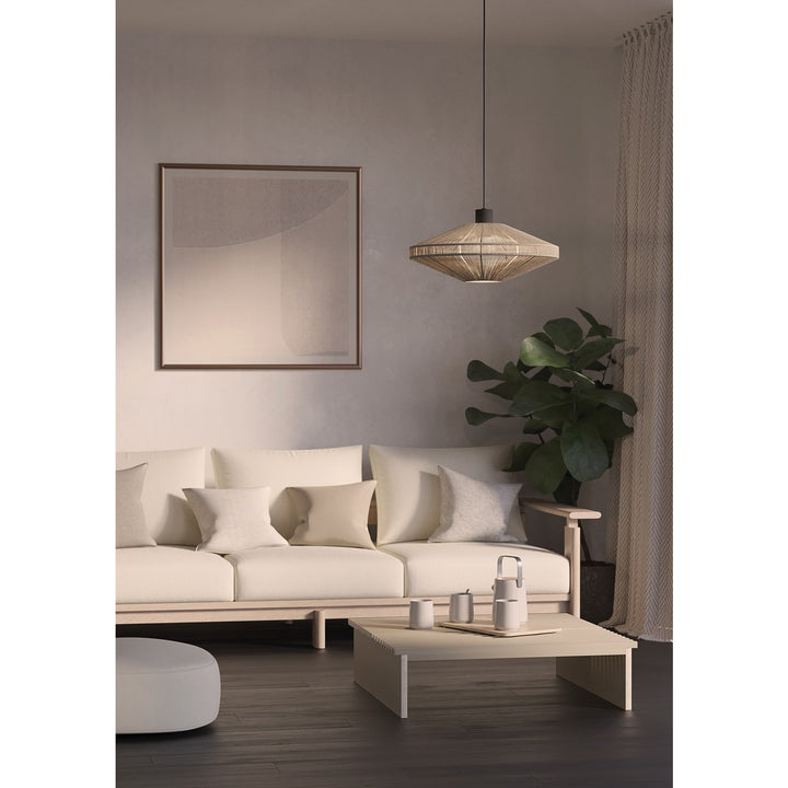 1 Light Dual Mount Pendant/Ceiling Light W/ Black Finish & Cream Jute Shade