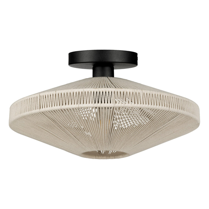 1 Light Dual Mount Pendant/Ceiling Light W/ Black Finish & Cream Jute Shade
