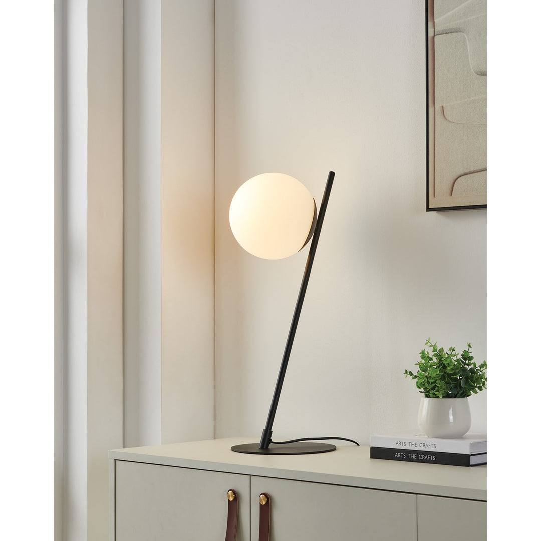 1 Light Table Lamp W/ Black Finish & White Glass Sphere Shade