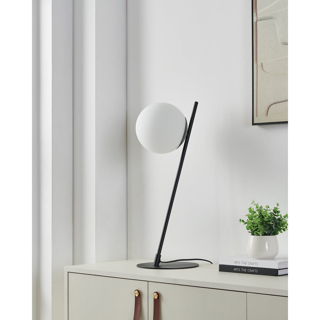 1 Light Table Lamp W/ Black Finish & White Glass Sphere Shade