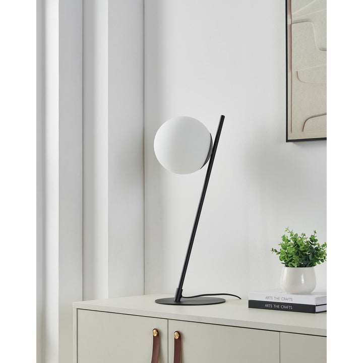 1 Light Table Lamp W/ Black Finish & White Glass Sphere Shade