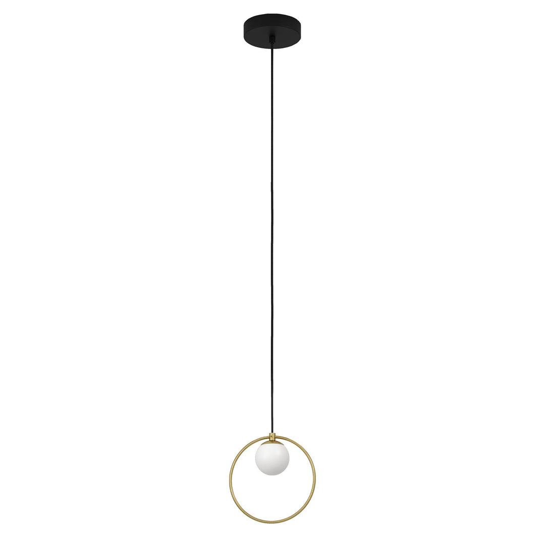 1 Light Led Mini Pendant W/ Black & Shiny Brass Finish & White Sphere Shade by Eglo