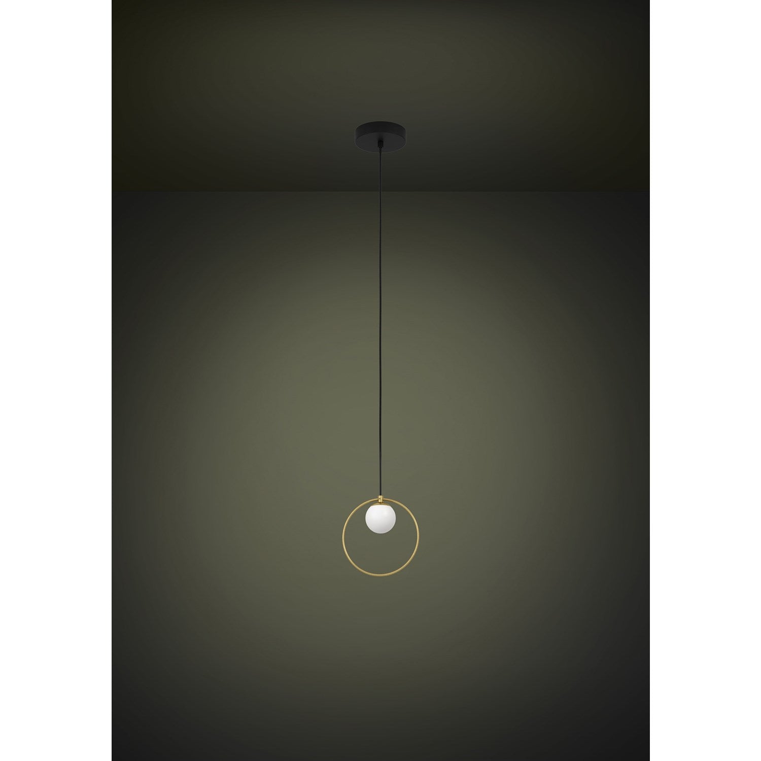1 Light Led Mini Pendant W/ Black & Shiny Brass Finish & White Sphere Shade