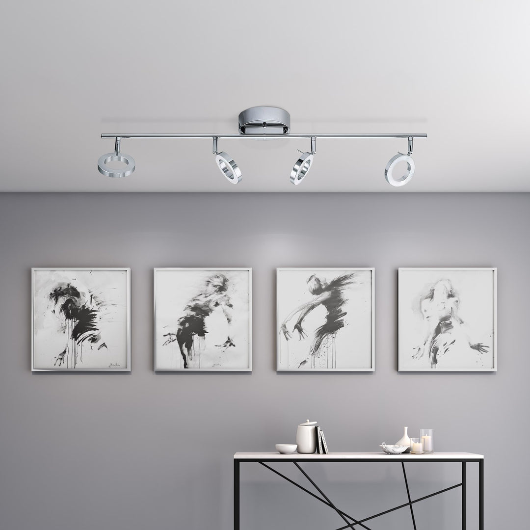 4 Light Integrated Led Fixed Track Light W/ Chrome Finish