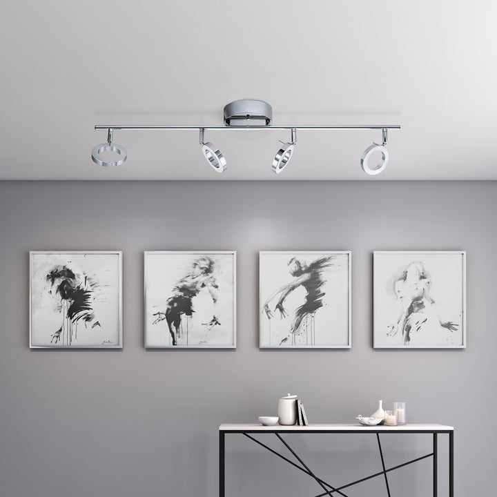 4 Light Integrated Led Fixed Track Light W/ Chrome Finish