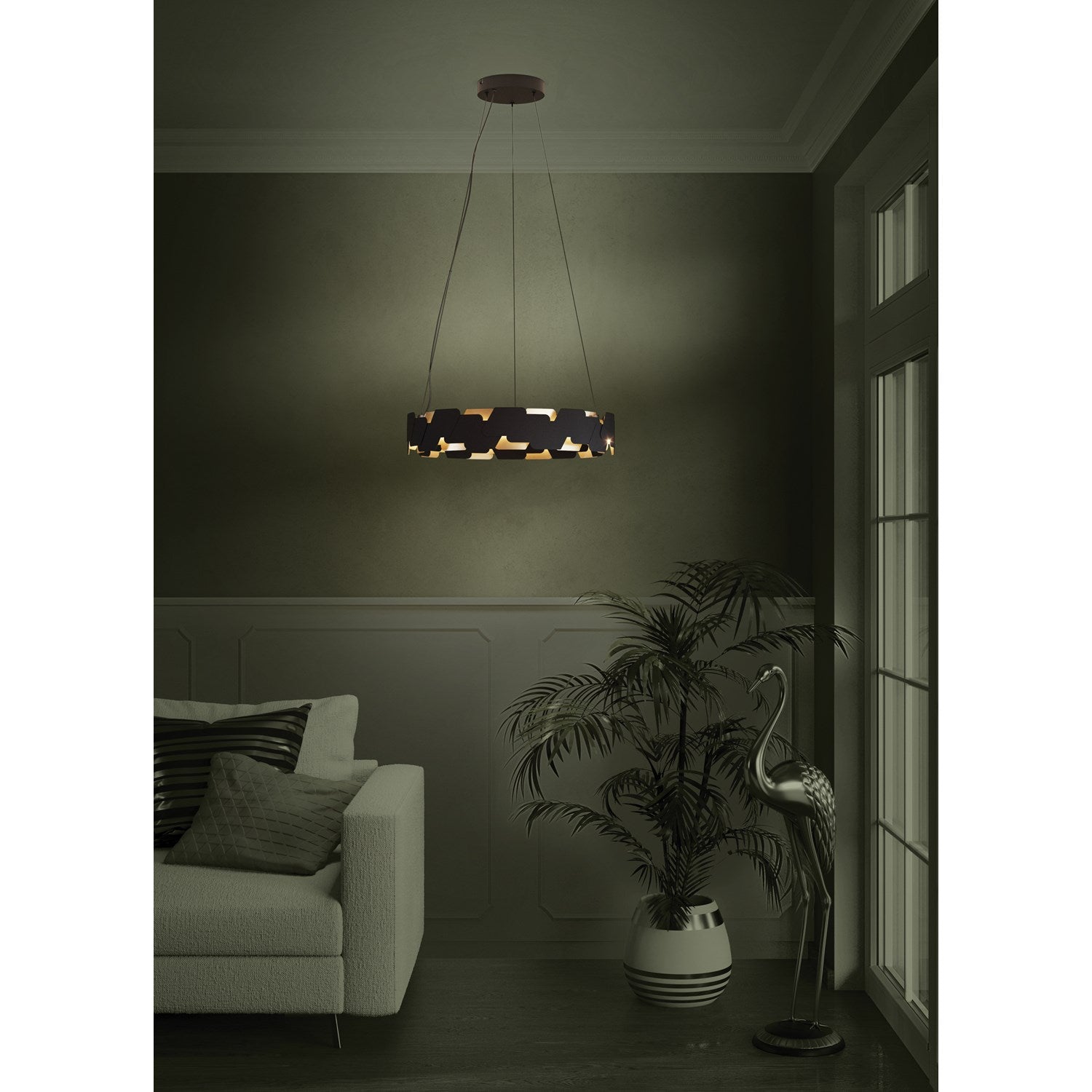 Led Pendant W/ Black Finish & Black & Gold Metal Shade