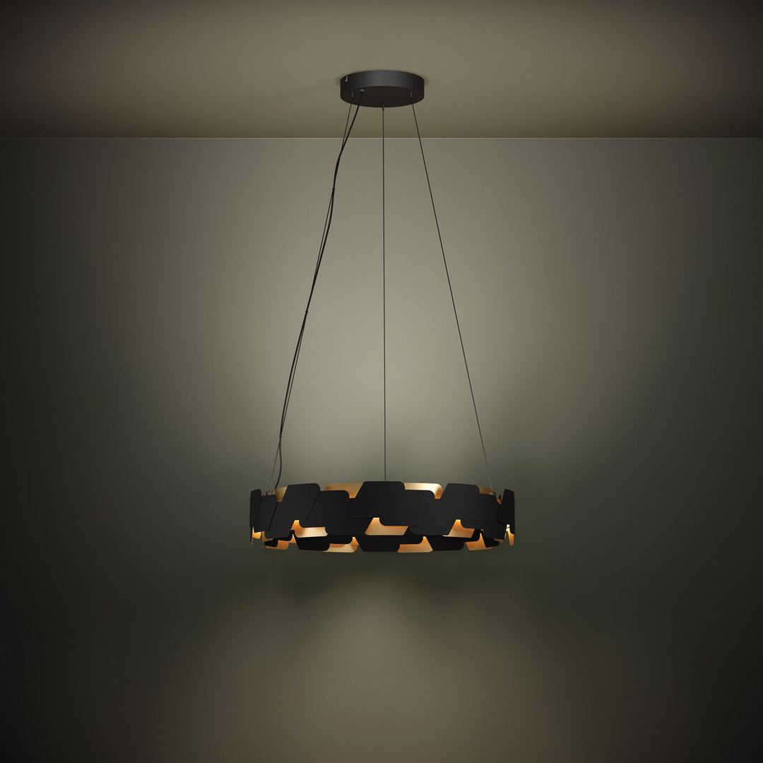 Led Pendant W/ Black Finish & Black & Gold Metal Shade
