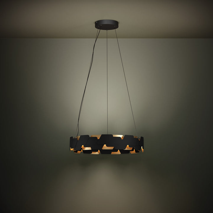 Led Pendant W/ Black Finish & Black & Gold Metal Shade