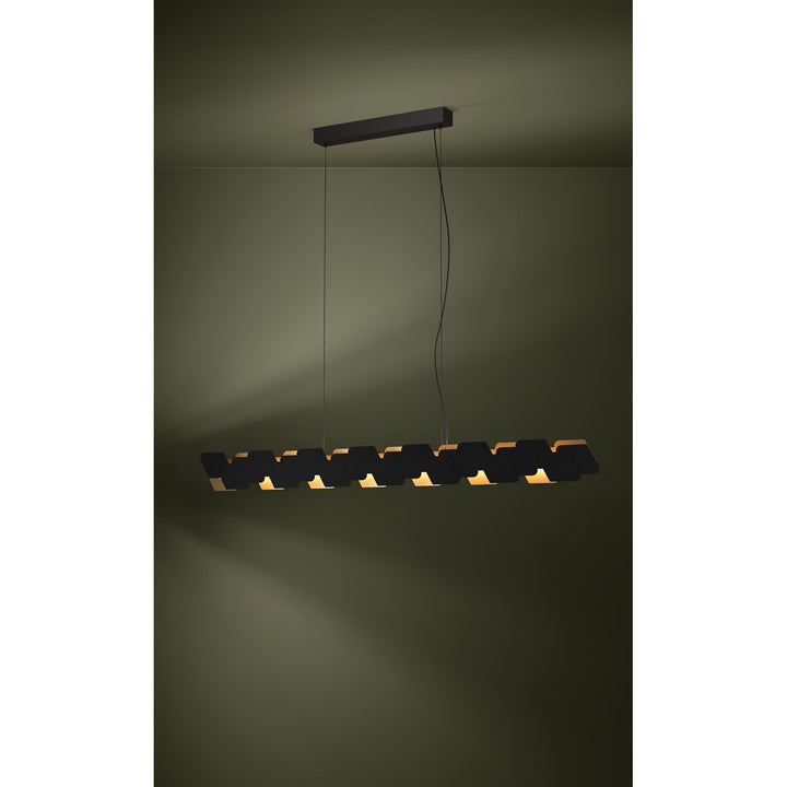 Led Linear Pendant W/ Black Finish & Black & Gold Metal Shade
