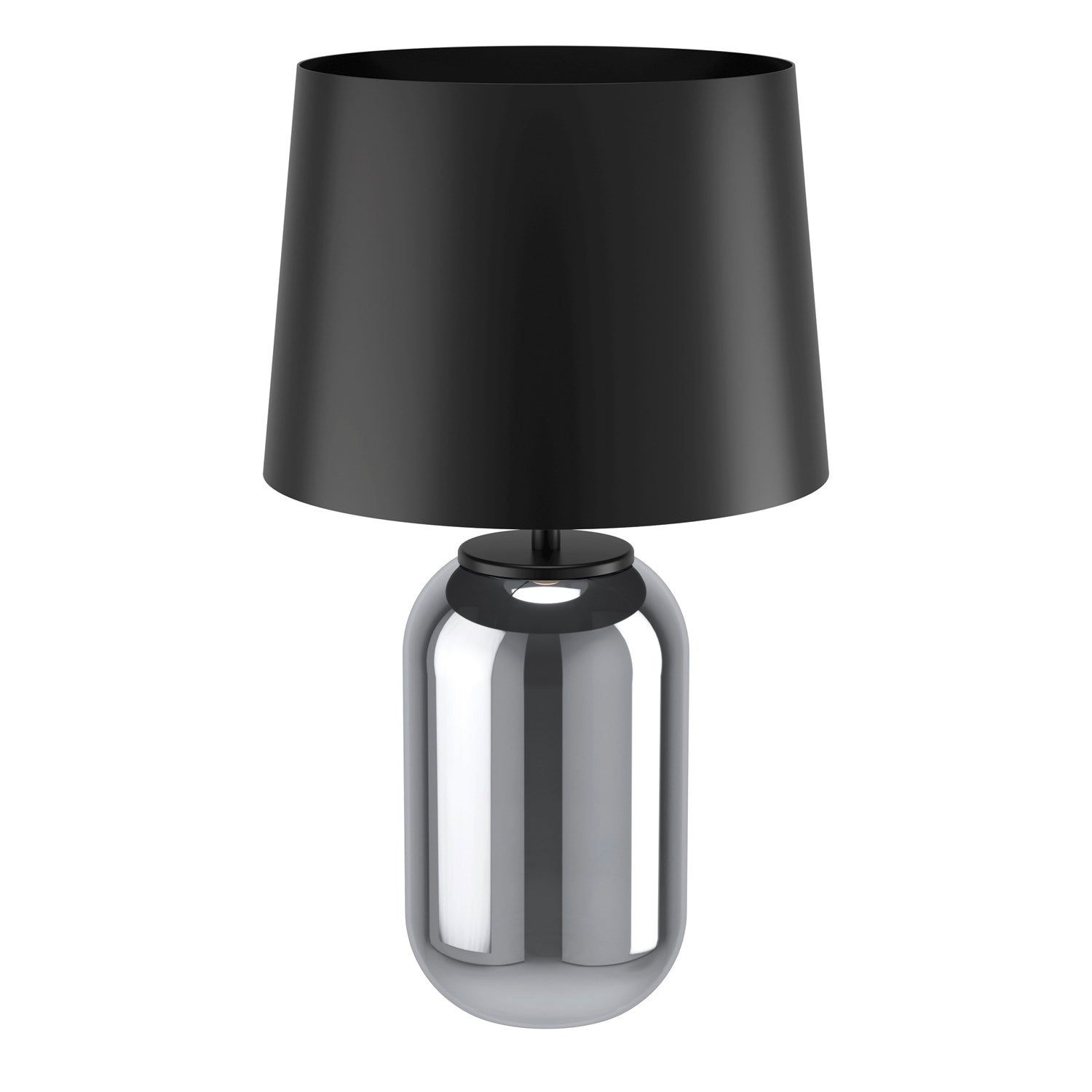 1 Light Table Lamp W/ Chrome Smoked Glass Base & Black Metal Shade by Eglo